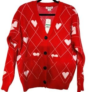 NWT Nanette Lapore Long-sleeved  Heart Cardigan Sweater Valentines Day